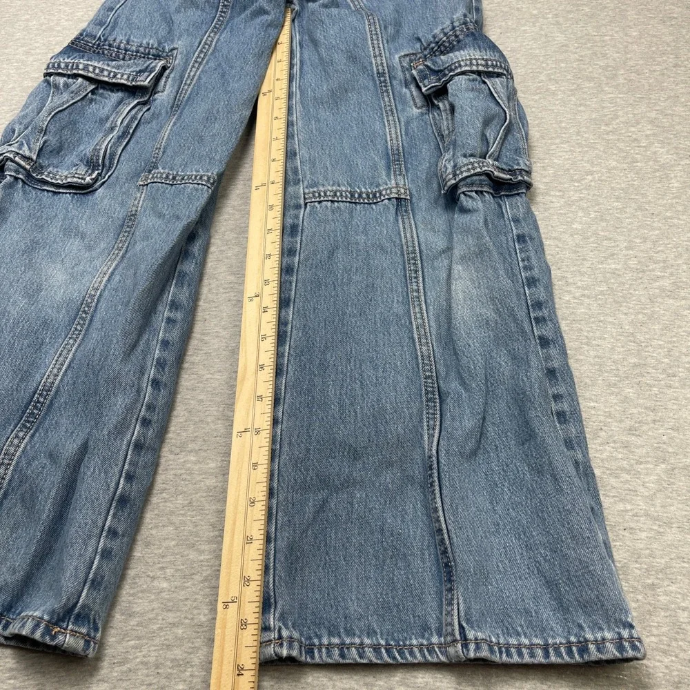 Old Navy Jeans Kids 10 Baggy High Rise Light Wash Cargo Built-In Tough EUC